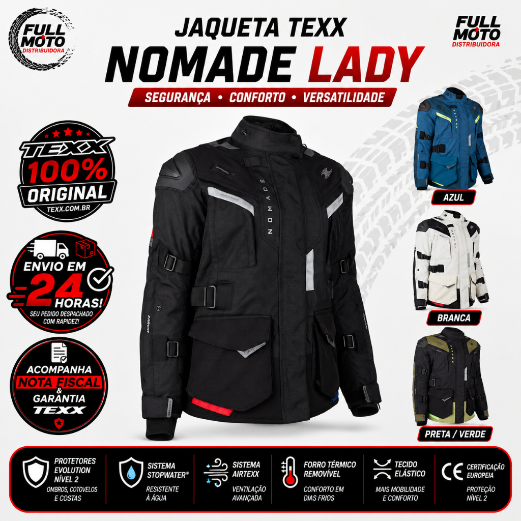 Jaqueta Texx Nomade Lady Feminina Impermeável Com Proteção Moto Motoqueira Parka