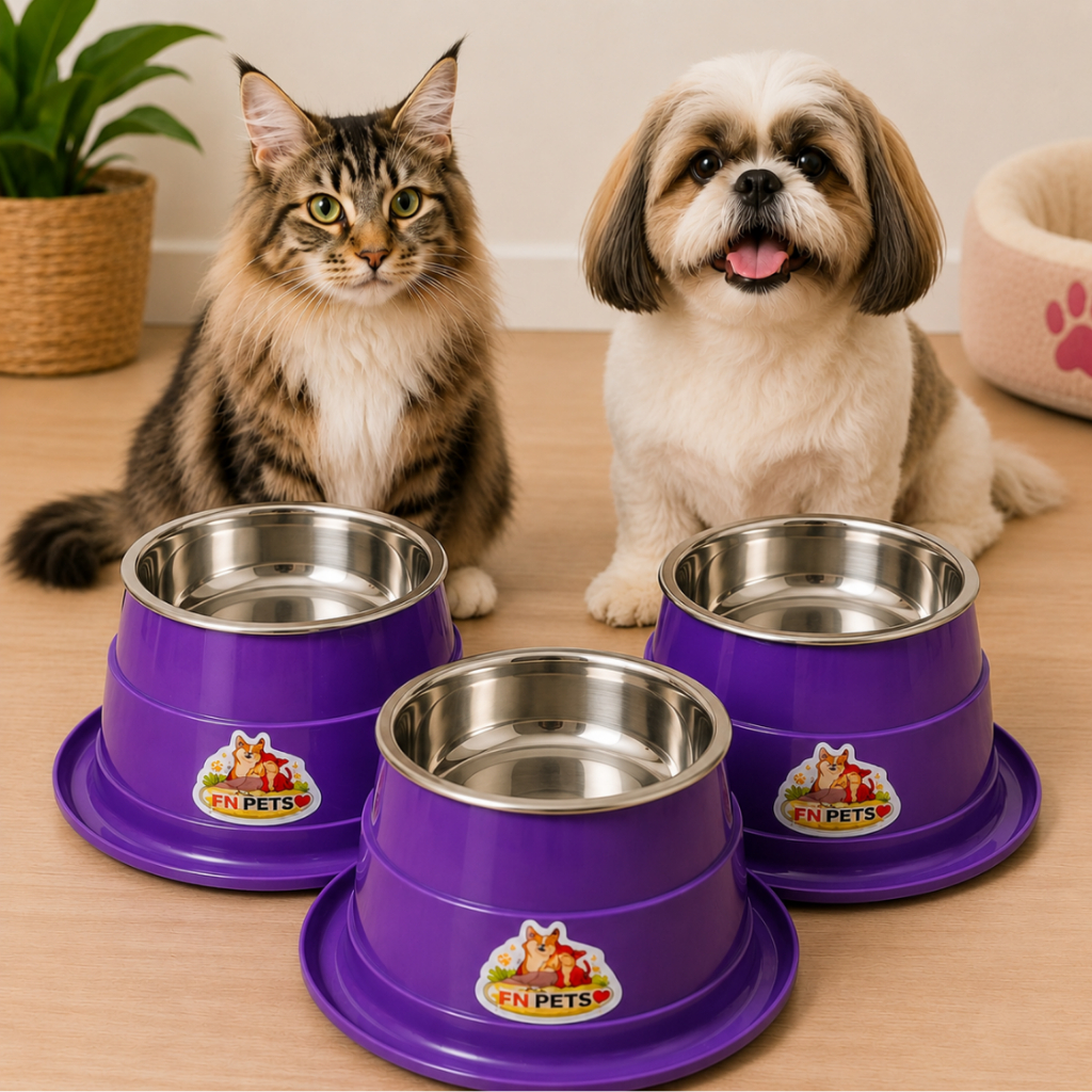3 Comedouro Bebedouro Anti-Formigas 300ml Inox FN Pets Cães e Gatos | Base com Água cachorro e gato