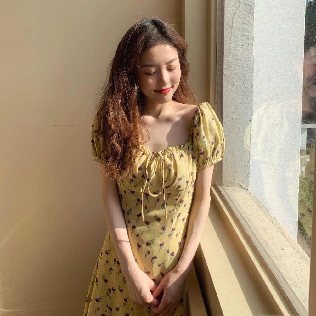 Yoobuu Korean Summer Dress Short Sleeve Dress Dress Dress One Piece Dress Girl Dress Summer Ins Sweet Square Neck Rural Wind Younger Girls Floral Little Man Tie Chiffon Dress Shopee Singapore