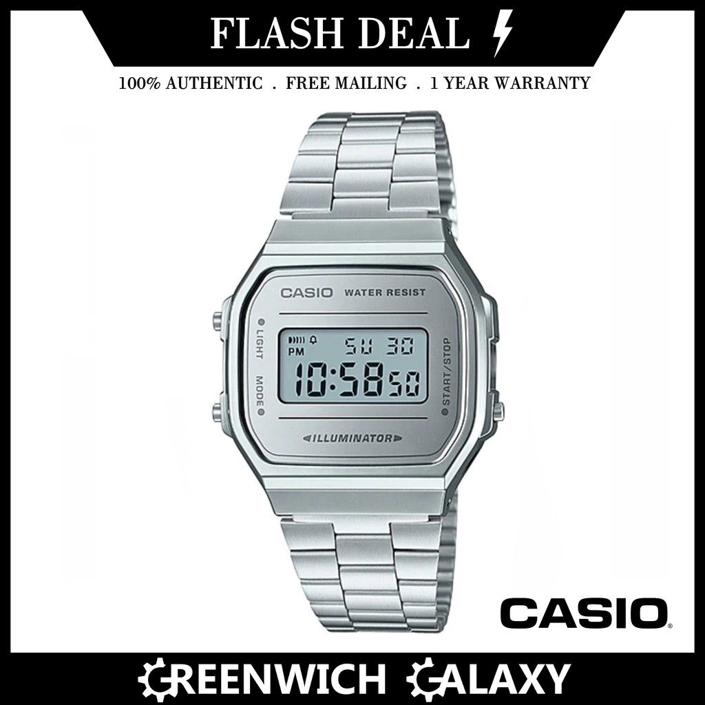 Casio Authentic Vintage Silver Mirror Face Watch (A168WEM7D) Shopee