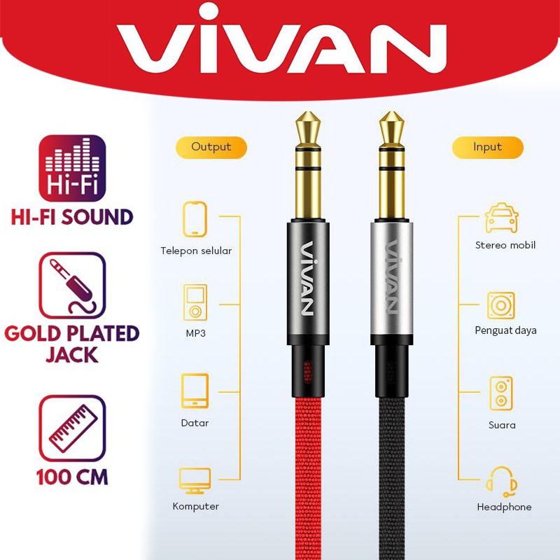 Vivan Aux01 Hi Fi Sound Gold Plated Nylon Hp Car Speaker 1m Stereo Male 3 5mm Aux Cable Shopee Singapore