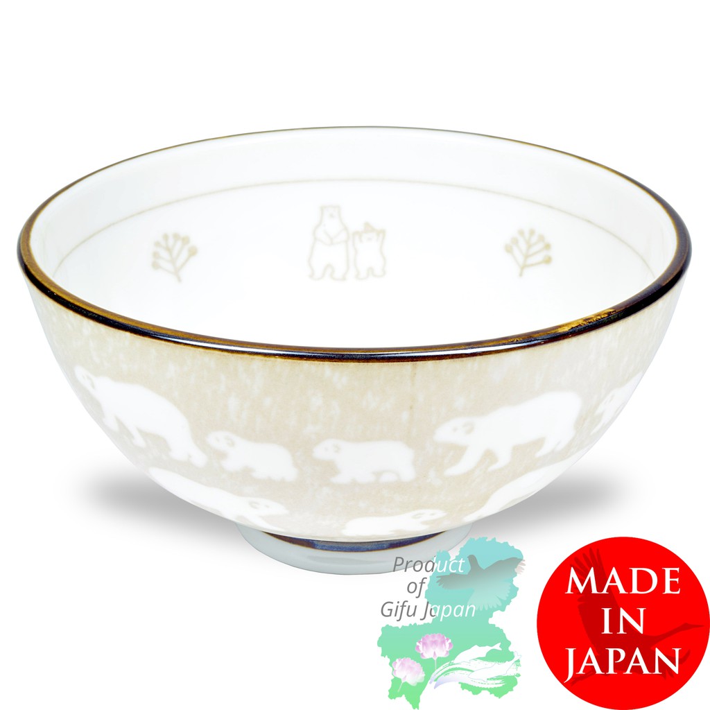 Polar Bear Chawan Mino Ware Japanese Rice Bowl Navy Rice Ramen Noodle Soup Sarada Pasta 4.5 inch 9.1 oz 