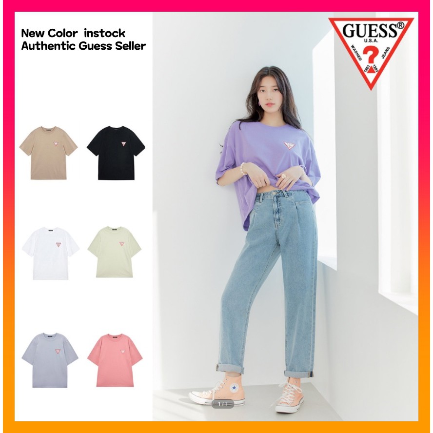 100 Authentic Guess Korea Unisex Triangular Overfit T Shirt Shopee Singapore