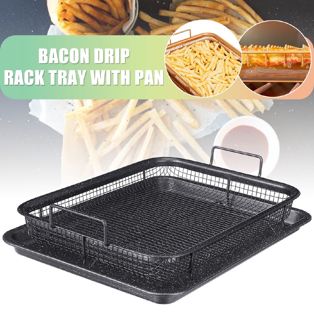 ☑2Pcs Non Stick Mesh Pan Air Fryer Oven Baking Grill Tray Basket Tool