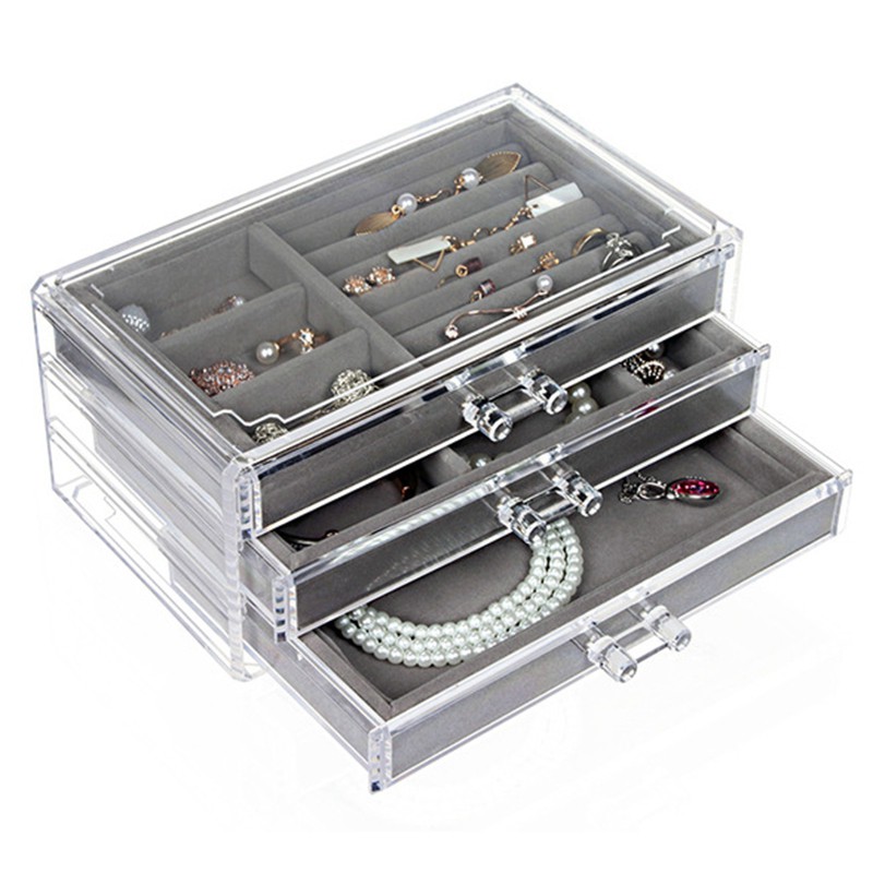 Drawers Jewelry Organizer Box For Necklaces 3 Layers Earring