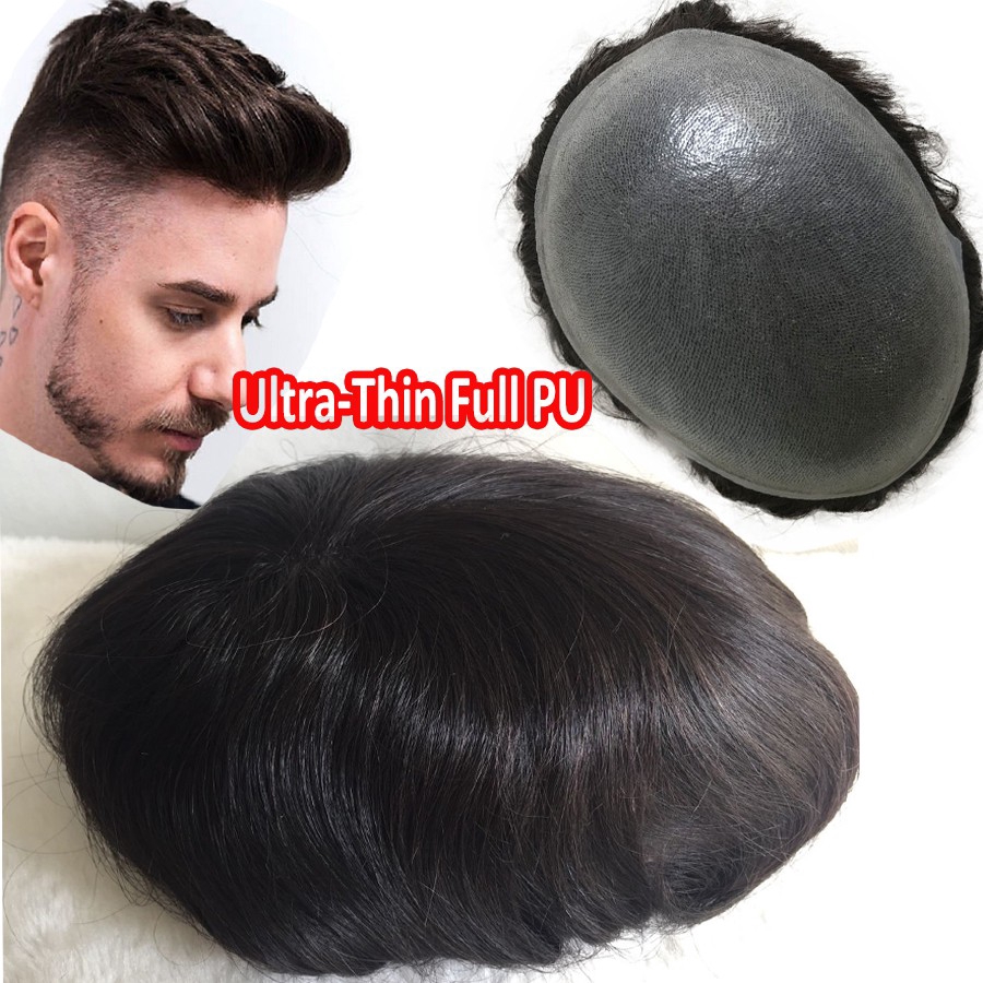 Male Toupee Men Wig Thin Full PU Wigs Hair Extensions | Shopee Singapore