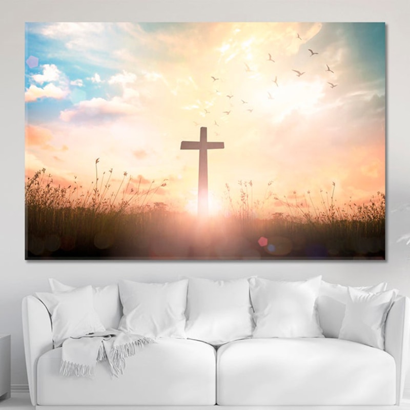 Jesus Cross Painting Christian Wall Art Religious Canvas Painting