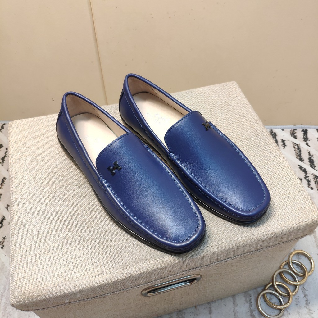 Original 2020 Hermes Men�s Blue Leather Loafers Casual