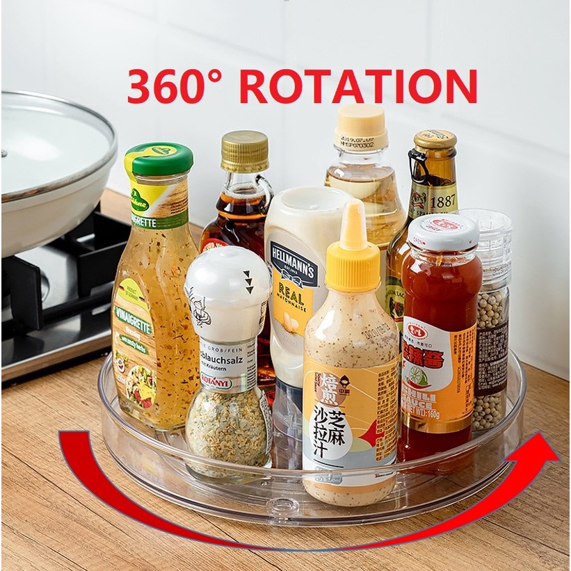 Transparent Clear Lazy Susan Kitchen Tray Storage Organizer Rotating Rotary Spice Rack Seasoning