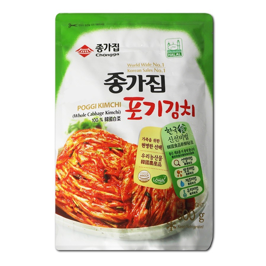 Jongga Poggi Kimchi, Whole Cabbage Kimchi 500g (HALAL) [종가집 포기 김치 500g
