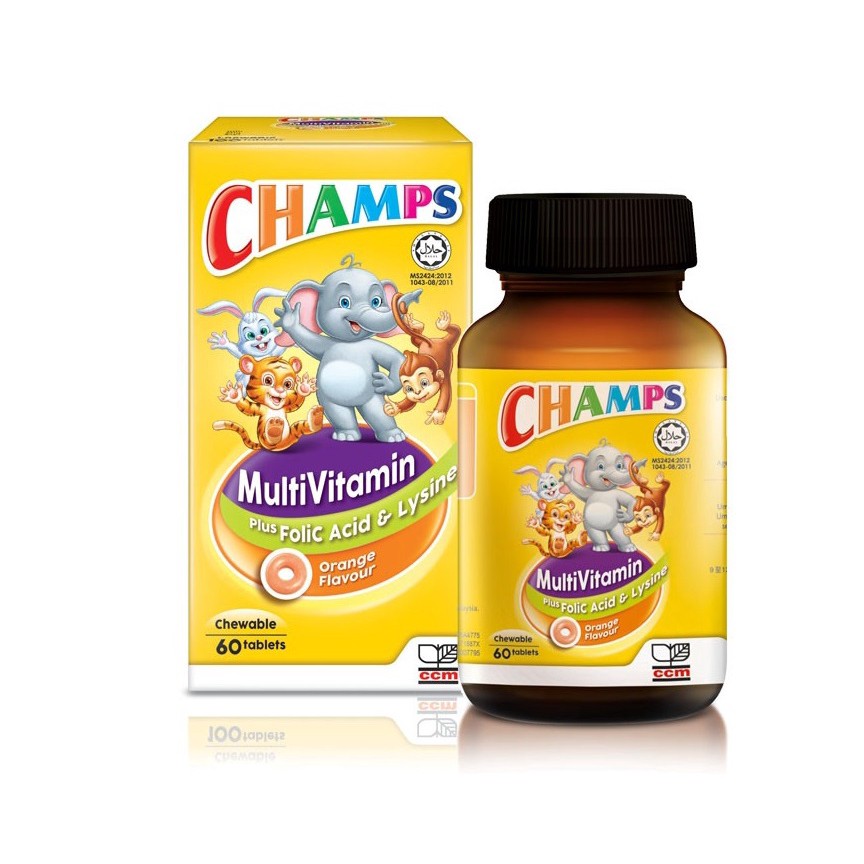 CHAMPS MULTIVITAMIN PLUS FOLIC ACID & LYSINE CHEWABLE TABLETS 60'S