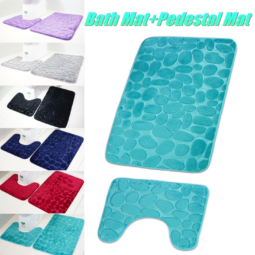 2pcs Bath Mat Pedestal Mat Bathroom Non Slip Toilet Rug Washable 6 Colors Soft Shopee Singapore