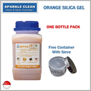 [SG Stock] Reusable Orange Silica Gel Drying Agent Dehumidifier Desiccant 500g With Individual Container and Sieve Lid