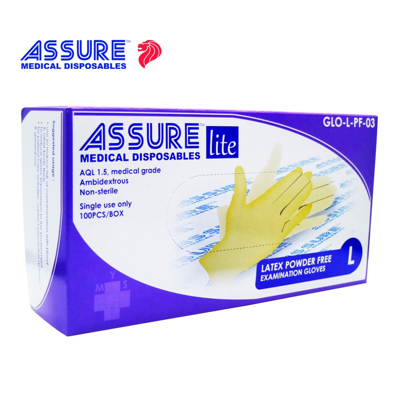 Assure Lite Latex Examination Gloves Powder Free 100pcs Box Shopee Singapore