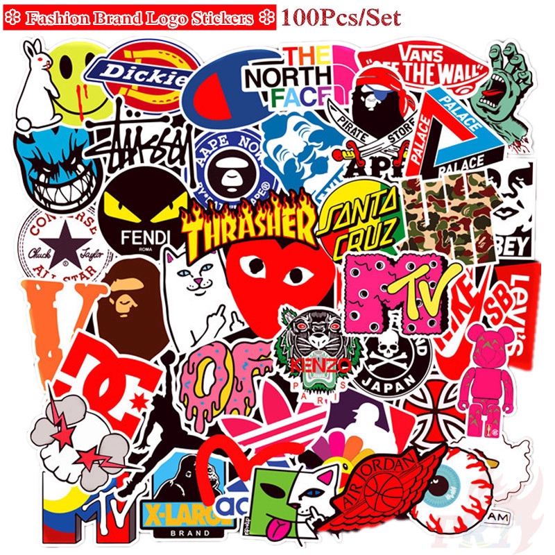 100pcs Set Fashion Brand Logo Stickers Kaws Jdm Luggage Laptop Skateboard Stickers Shopee Singapore