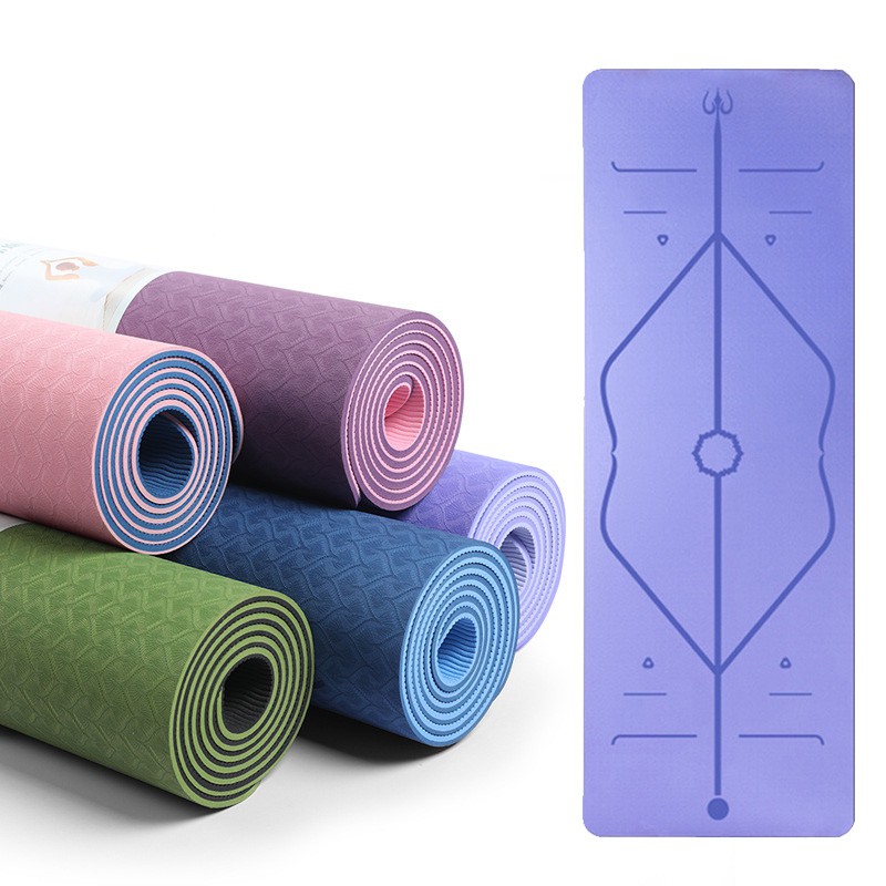 TPE position line yoga mat double color surface 6mm thickness double