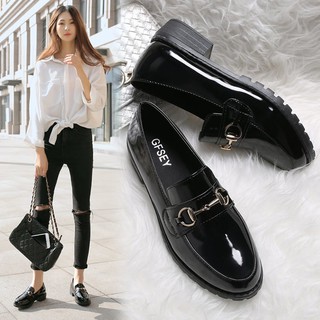 Image of IELGY Metallic leather shoes British wind wild Korean students Peas flat shoes
