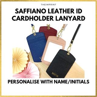 Image of THEIMPRINT Personalised Saffiano Leather ID Cardholder and Lanyard - Monogram with Name/Initials