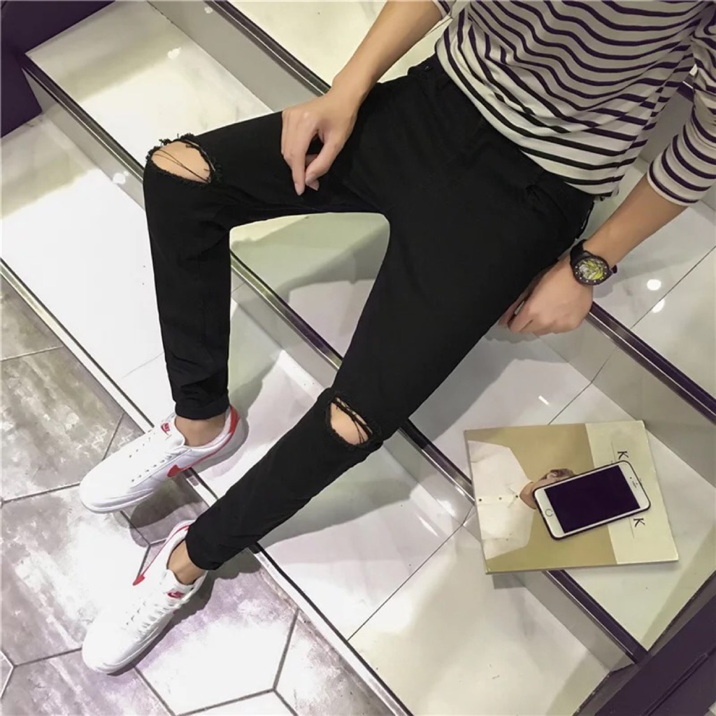 korean ripped jeans mens