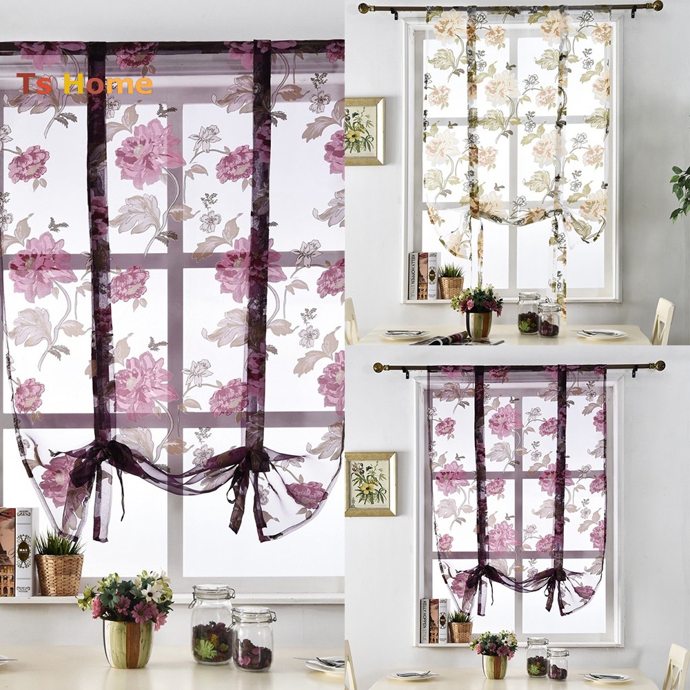 Ts Flower Roman Curtains Kitchen Valance Tulle Sheer Panel Bedroom Window Drape Shopee Singapore
