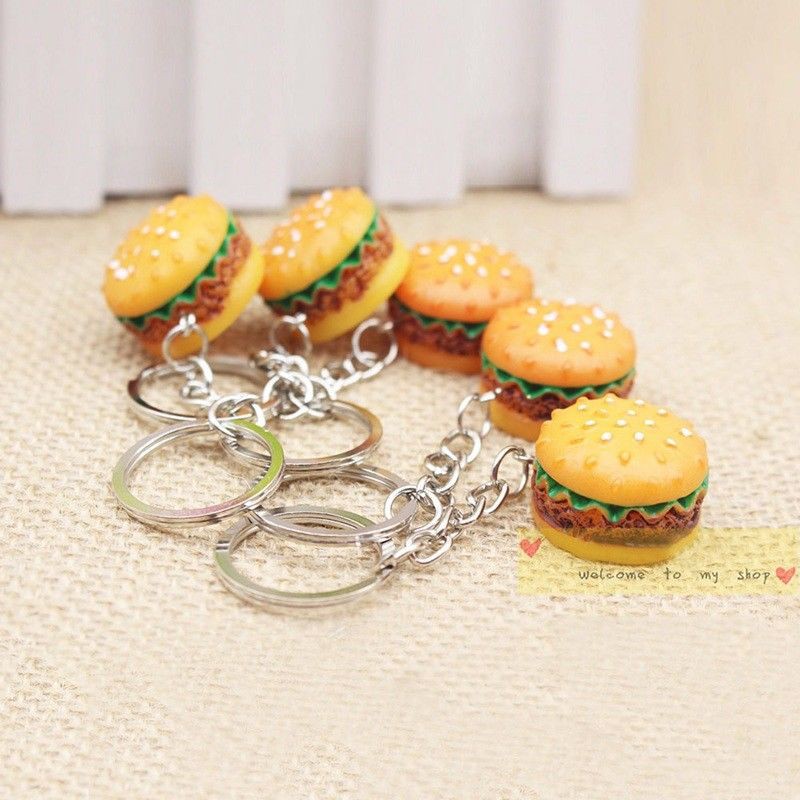 Novelty Resin Food Hamburger Key Ring 3D Burger Keychain Pendant Gift Funny 