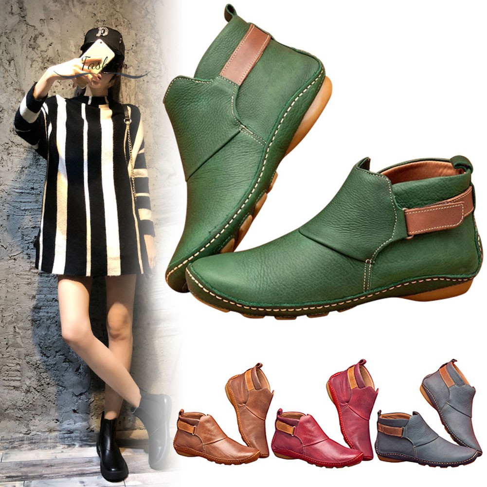 flat heel leather ankle boots