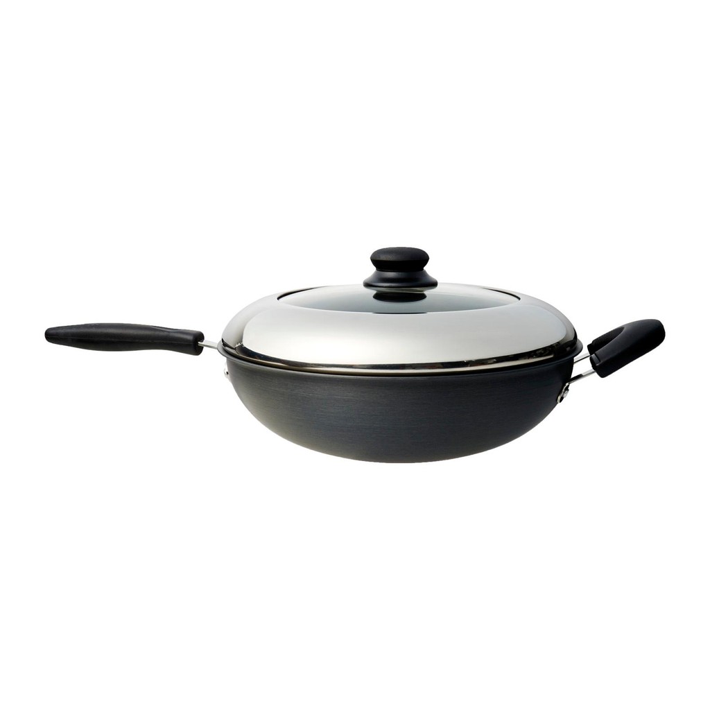 Dolphin Collection Hard Anodized StirFry Wok With Lid 32Cm Shopee