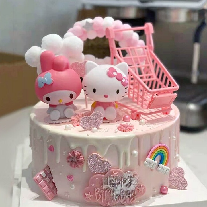 Hello Kitty theme birthday party cake top hat decoration wedding popular  cartoon rainbow love stars baby shower children's toys | Shopee Singapore