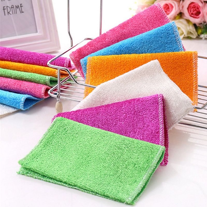 2PCS/1set Anti-grease Bamboo Fiber Dish Cloth Washing Towel Absorbent 