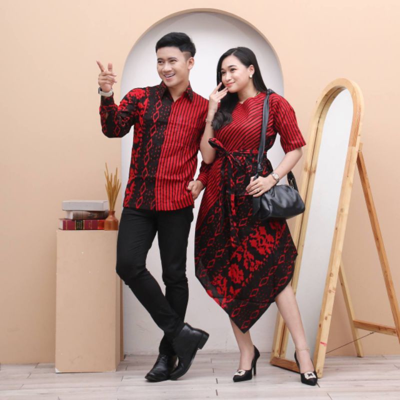 Baju couple pasangan kemeja dress setelan pakaian batik tenun kondangan stelan pesta
