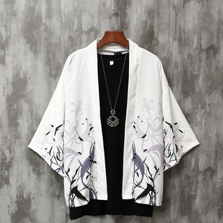 Casual Kimono Haori For Men Japanese Fashion Male Kimonos Samurai Crane Printed Shirt Men s Plus Size Clothes