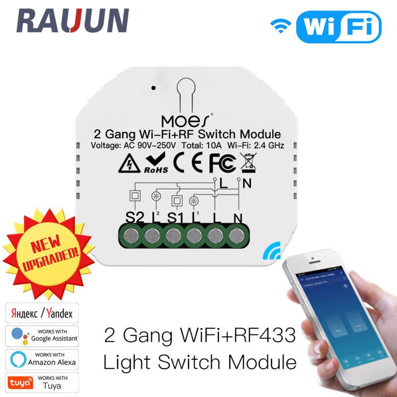 Ready Stock Hidden 2 Gang 2 Way Wifi Rf433 Smart Light Switch Module Smart Life Tuya App Remote Control Work With Alexa Google Home Rauun Shopee Singapore