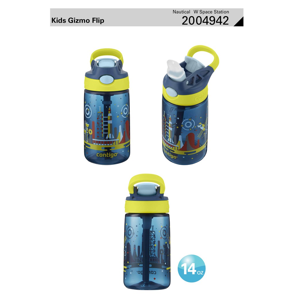Contigo Gizmo Flip 14oz Nautical with Space Station Kids Leak-proof Water Bottle