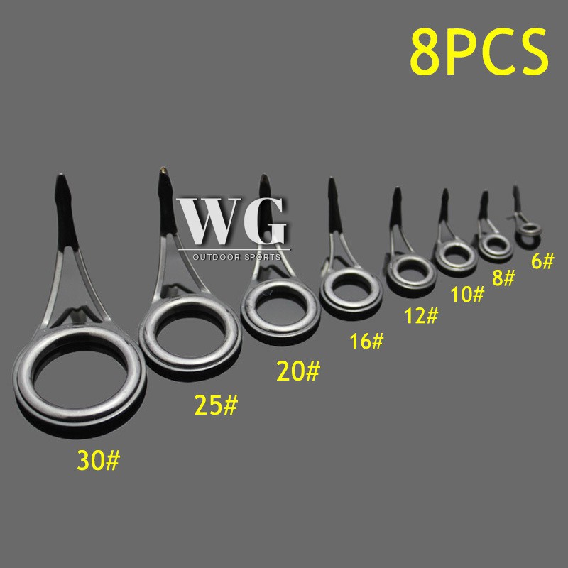 7 Pcs Oval Fishing Tips Rod Guides Ring Stainless Pole Fishing Accessories Kit 