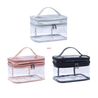 seng Portable Clear Makeup Bag 2 Layers Zipper Cosmetics Bags Transparent Travel Storage Pouch PVC Toiletry Organizers