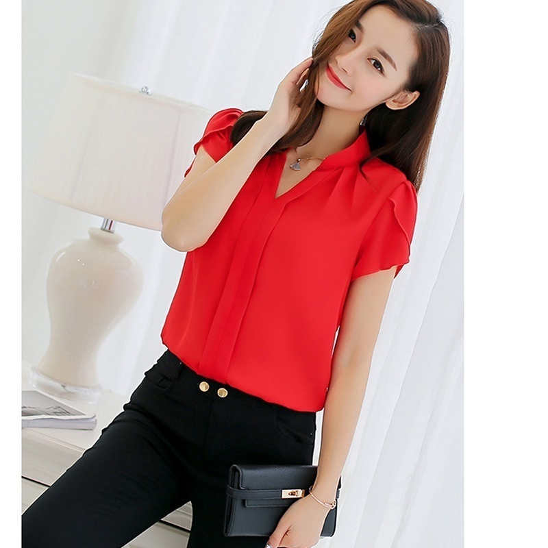 Image of Women Fashion Casual Short Sleeves Chiffon Formal Office Blouse Plus Size #4