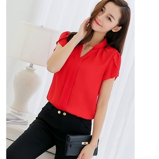Image of thu nhỏ Women Fashion Casual Short Sleeves Chiffon Formal Office Blouse Plus Size #4