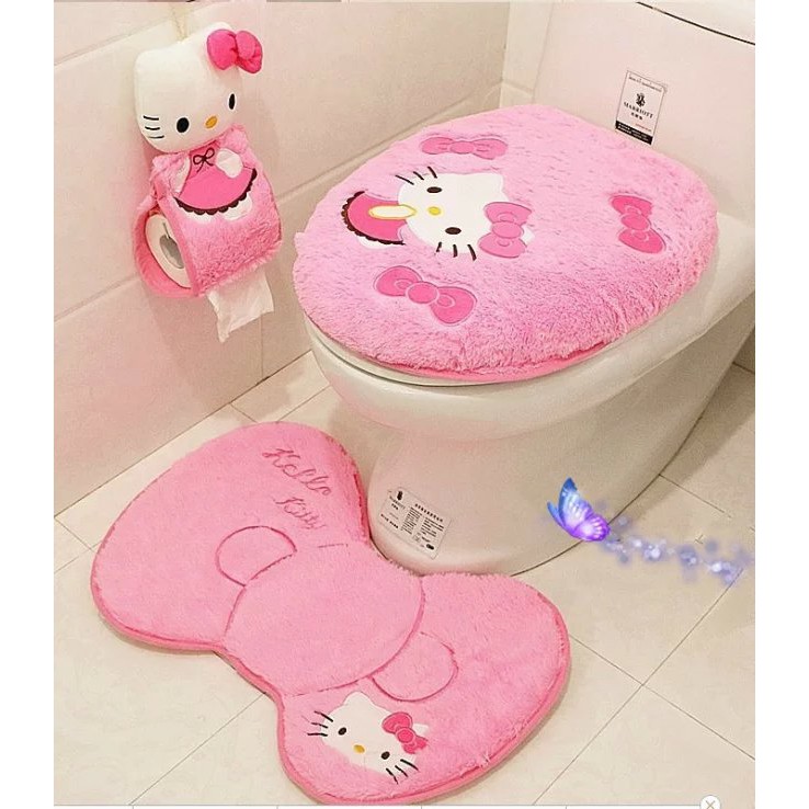 hello kitty toilet lid cover, floor mats threepiece Shopee Singapore