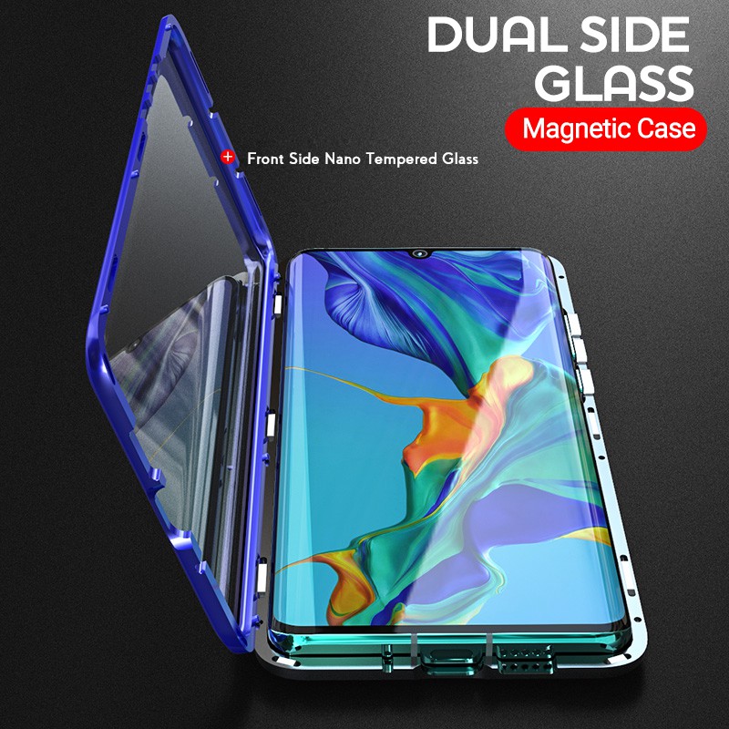 Vivo V19 V17 Pro S1 Pro V15 Y19 Y93 Y95 Y12 Y17 Y15 2020 Double Sided Tempered Glass Case Magnetic Absorption Metal Flip Cover Case