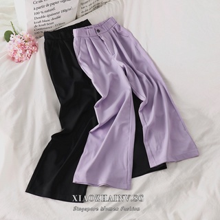 Image of Xiaozhainv High Waist Pants Korean Casual Solid Color All-match Wide Trousers Black Pink