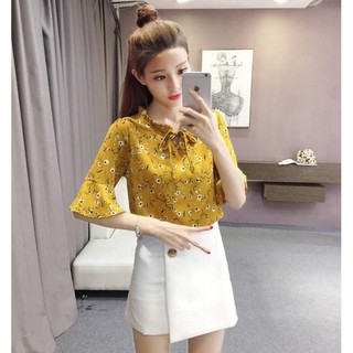  korean  style women ladies chiffon  flower shirt blouse baju  