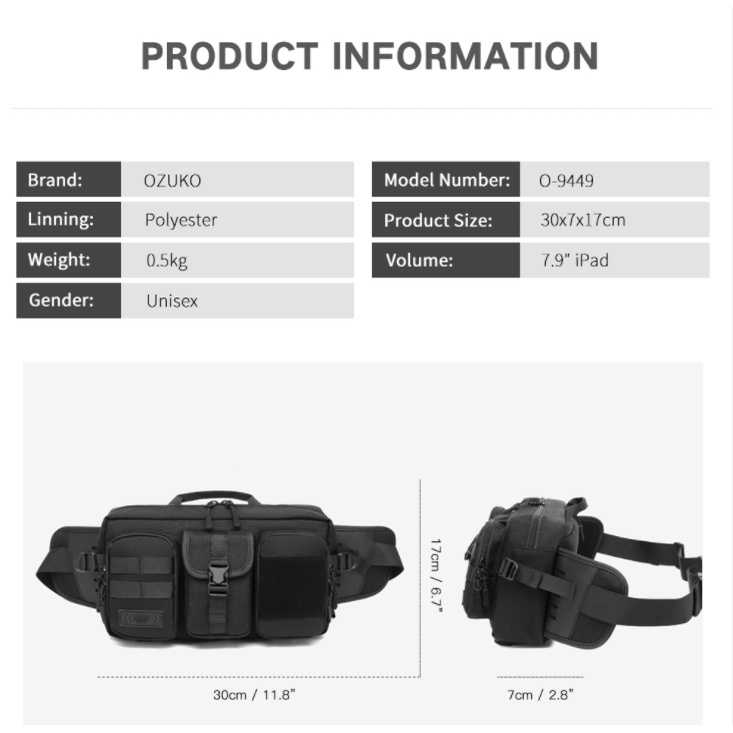 P&D Waist Bag Men Pouch Waistpack  Fashion Outdoor Chest Bags Male Water Resistant Belt Pack Crossbody Bag Large