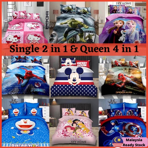 Shop Malaysia Cadar Budak Kartun Comel Bedsheet Cartoon Cute Kids Single Queen Fitted Bedding 2 In 1 And 4 In 1 Cotton Rich Shopee Singapore