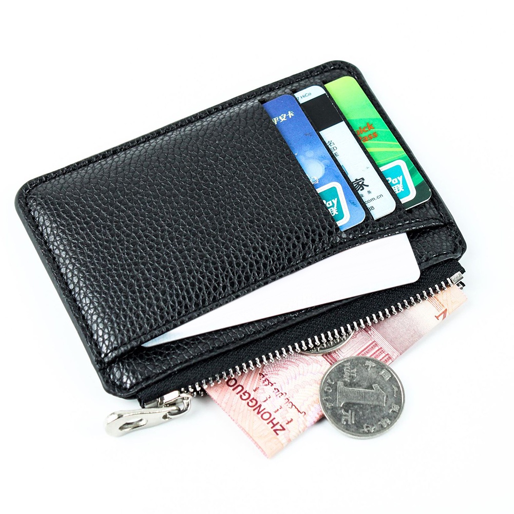 Hot Sale Men Wallet Solid Color Textured Pu Zipper Card Holder Mini Coin Purse New