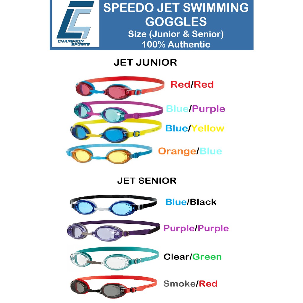 SPEEDO JET SWIMMING GOGGLES Size (JUNIOR & SENIOR) 100 Authentic