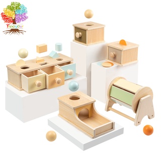 Treeyear Montessori Toys Macaroon Color Coin Box,Ball Box,Object Permanence Box Toys for Infant Toddlers 8-24 Month Baby Learning Material