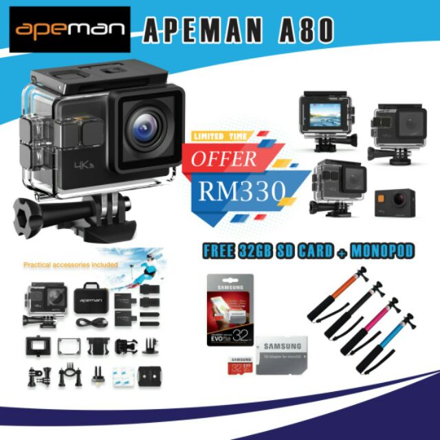 Apeman A80 4k Wifi Gyro Action Camera With Eis Gyro Stabilizer Shopee Singapore