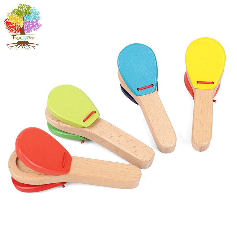 Treeyear Wooden Handle Clapper Educational Musical Percussion