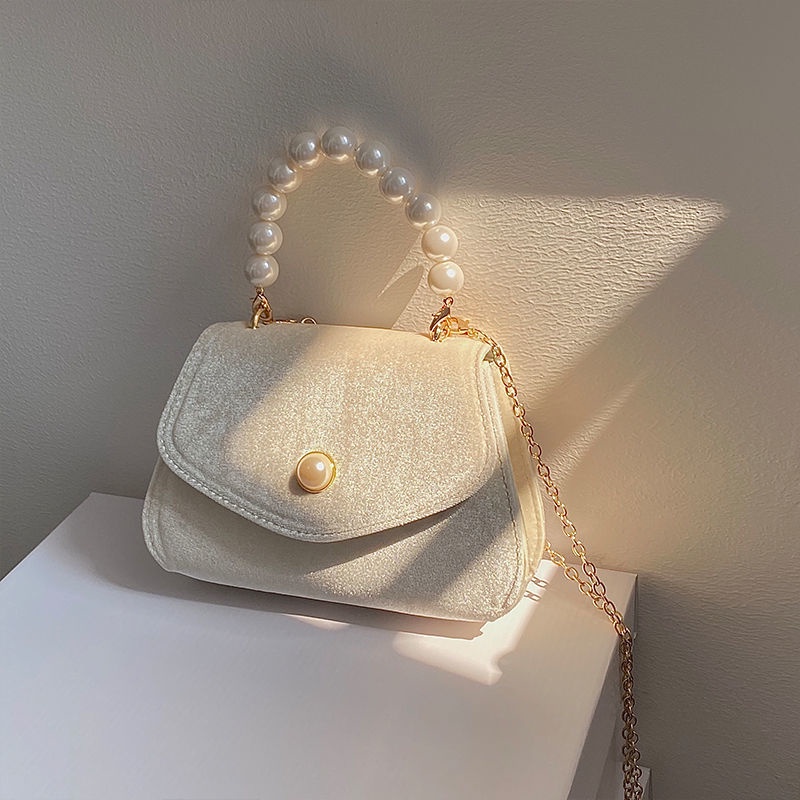 Pu Leather Pearl Bag Hobo Bag Crease Cloud Bag Detachable Shoulder Strap Shoulder Bag Plain White Handbag Suede Chain Dinner Bag Shopee Singapore