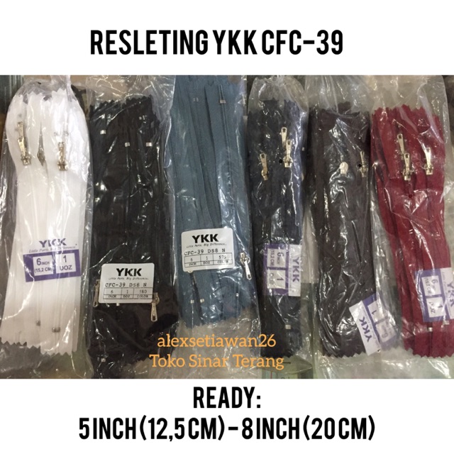 Ykk CFC 39c Zippers/YKK Rit 5inch 6inch 7inch 8inch (1Dozen = 1 Color